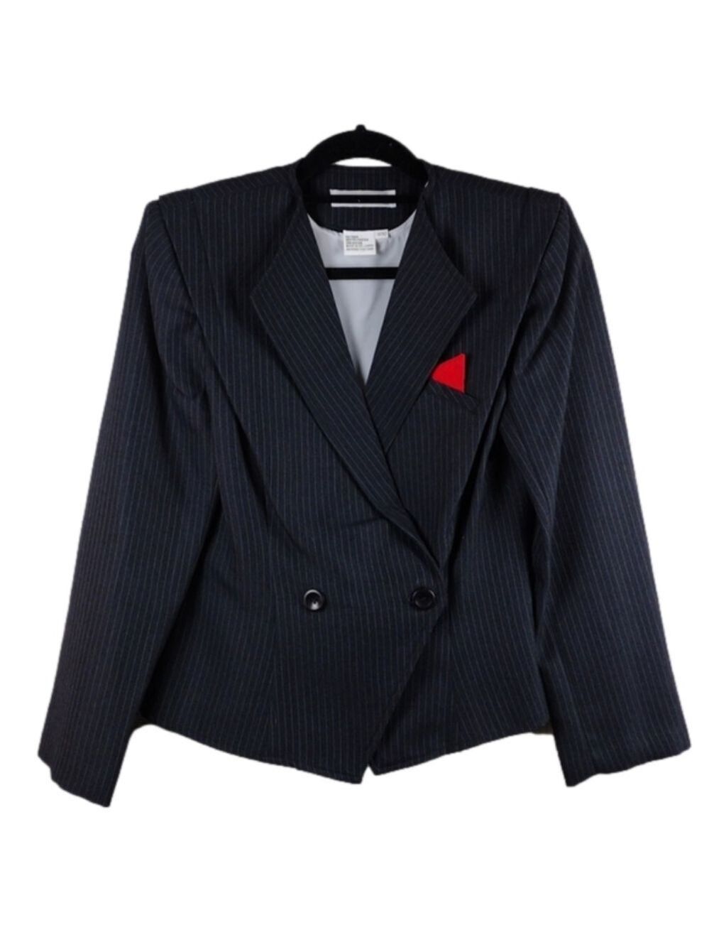 Audrey Celine Black Pinstripe Long Sleeve Double Breasted Pointed Collar Blazer